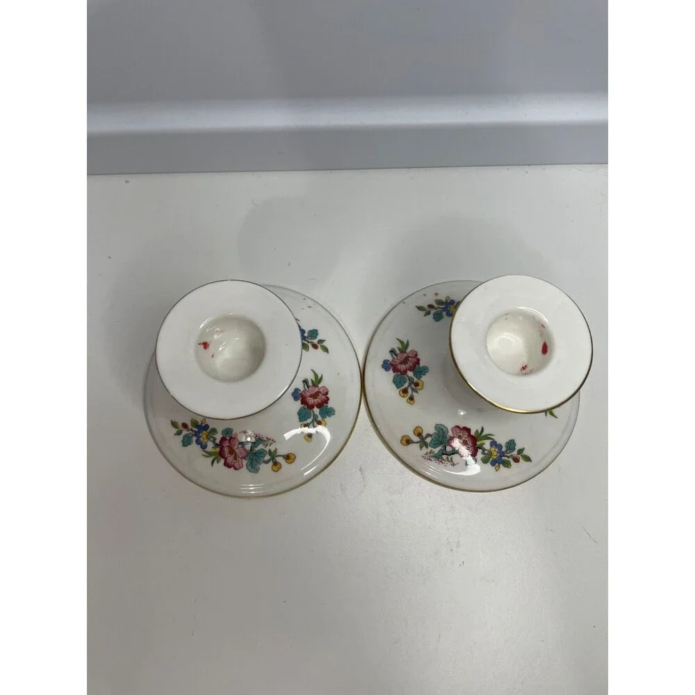 A pair Coalport Ming Rose Candlestick holder  3